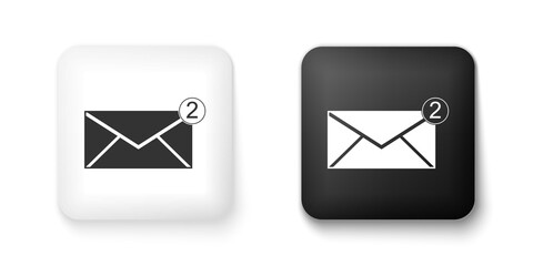 Black and white Envelope icon isolated on white background. Received message concept. New, email incoming message, sms. Mail delivery service. Square button. Vector.