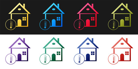 Set House temperature icon isolated on black and white background. Thermometer icon. Vector.