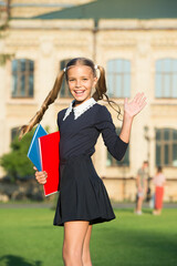Fototapeta premium Perfect girl school student uniform hold books, language courses concept