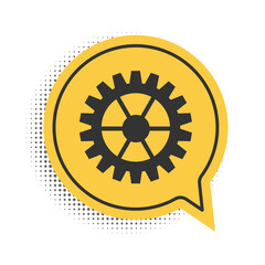 Black Gear icon isolated on white background. Cogwheel gear settings sign. Cog symbol. Yellow speech bubble symbol. Vector.