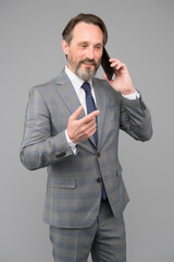 Fototapeta premium Business conversation man mobile phone, successful negotiations concept