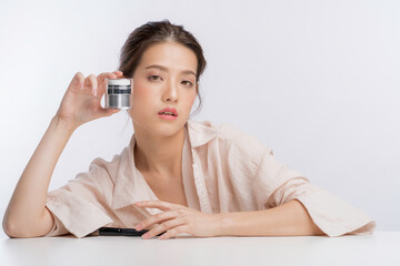 Beauty face young asian woman with Clean Fresh Skin. Face care, Facial treatment, Cosmetology, beauty and healthy skin and cosmetic concept, woman beauty skin isolated on white background