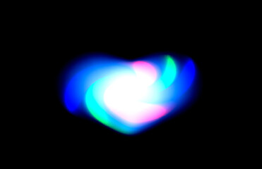 黒バックと中心に光の背景　青、ピンク、水色、青、緑、白
