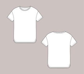 Basic unisex t-shirt with short flat sleeves and round neck. Fronat and back parts.