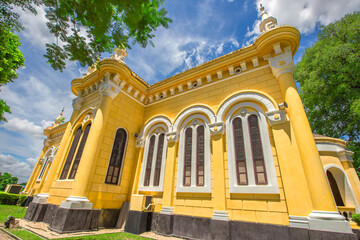 Background of one of the beautiful religious tourist attractions in Ayutthaya province of Thailand (St. Joseph's Church, Ayutthaya) near the Chao Phraya River