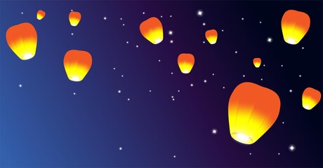Orange paper lantern icon floating at night. Vector illustration. Traditional design elements for Chinese New Year or Mid Autumn Festival. © MiNiProduction / Ian