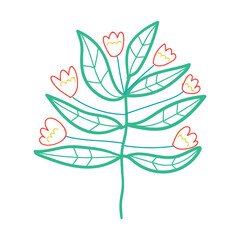 Obraz premium Cute cartoon flower in childlike doodle style. Fantasy floral element isolated on white background. Vector illustration. 