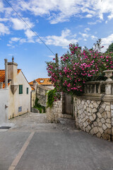 Fototapeta na wymiar Medieval narrow street in old town of Dubrovnik. Croatia.