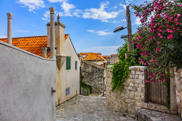 Medieval narrow street in old town of Dubrovnik. Croatia.