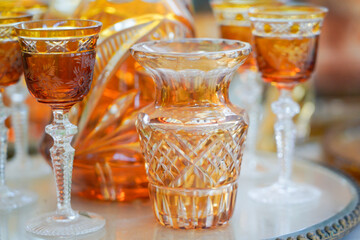 Antique  glass and mug for use beverage on a table