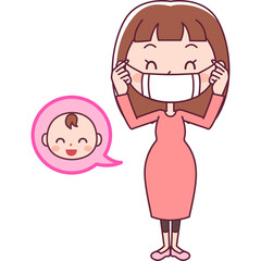 笑顔でマスクをする妊婦と赤ちゃん