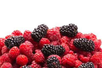 Tasty raspberry and blackberry background.