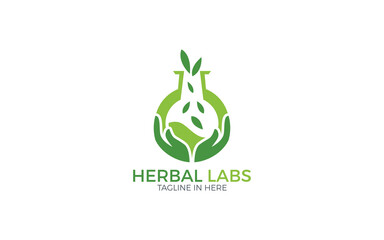 Lab logo formed with herbal and hand care symbol in green color