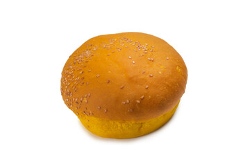 Yellow burger bread isolated on white.