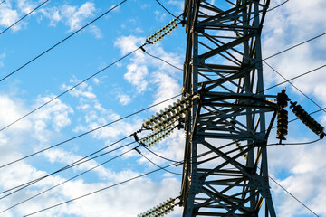 Power Transmission Line high vottage electric transmission line with sky background