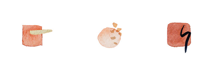 Abstract modern watercolor brush. Black, orange, red, gold, yellow watercolor Illustration isolated on white background. Wedding card. Minimal business card, poster, logo.