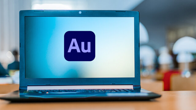 Laptop Computer Displaying Logo Of Adobe Audition