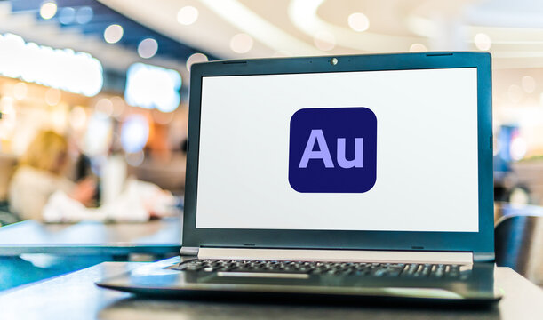 Laptop computer displaying logo of Adobe Audition
