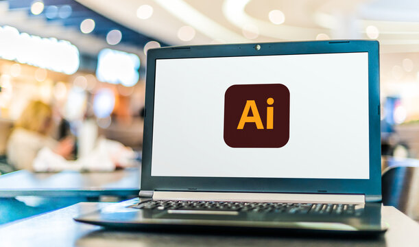 Laptop computer displaying logo of Adobe Illustrator