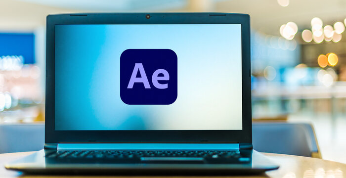 Laptop computer displaying logo of Adobe After Effects