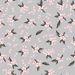Tropical flower and leaves pattern on blue background. Hawaiian Hibiscus wallpaper.