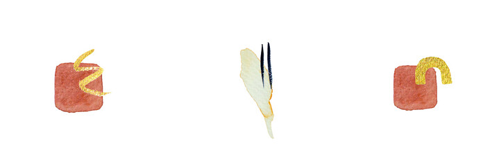 Abstract modern watercolor brush. Black, orange, red, gold, yellow watercolor Illustration isolated on white background. Wedding card. Minimal business card, poster, logo.