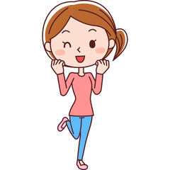 ウインクをしてガッツポーズをする女性のイラスト