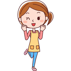 エプロンをしてウインクをする主婦のイラスト
