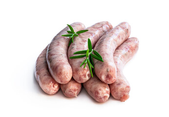 Pork sausages chipolatas isolated on white background
