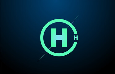 Obraz premium black blue green H alphabet letter logo icon. Design with circle for company and business