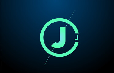 black blue green J alphabet letter logo icon. Design with circle for company and business