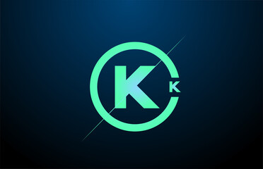 black blue green K alphabet letter logo icon. Design with circle for company and business