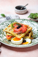 healthy and gluten free zucchini waffles with salmon