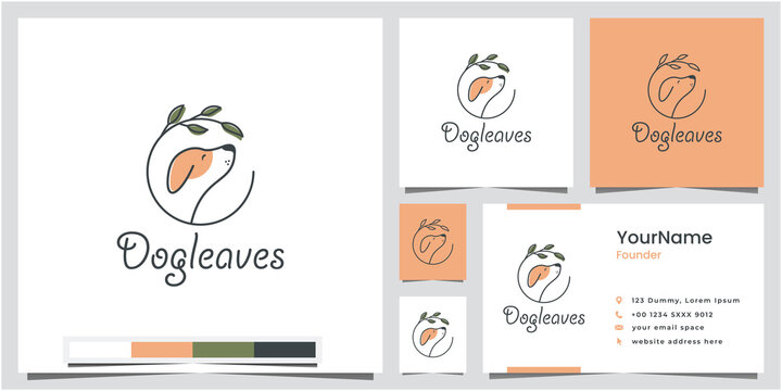 Dog Leaves Cartoon Version Logo Design