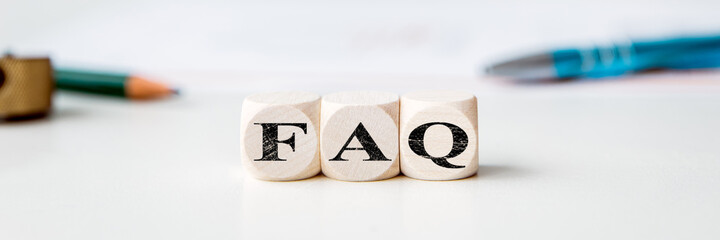 Header, Dices with letters, word FAQ, frequently asked questions - obrazy, fototapety, plakaty