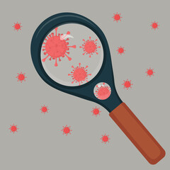 Magnifying glass and coronavirus