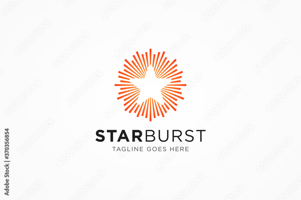 Aufkleber starburst logo. circular line sunburst rays with negative space rounded five star inside isolated on