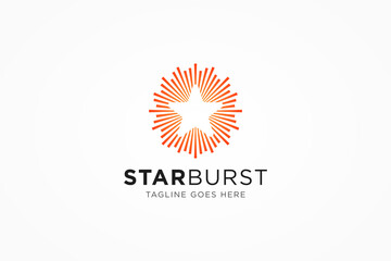 Starburst Logo. Circular Line Sunburst Rays with Negative Space Rounded Five Star inside isolated on White Background. Usable for Business and Nature Logos. Flat Vector Logo Design Template Element
