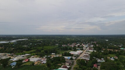 High angle shot Rural village landscape at Phusing Sisaket Thailand.