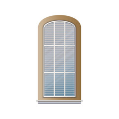 Semicircular window in 3c. Window with shutters isolated on a white background. Vector.