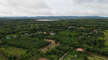Fototapeta premium High angle shot Rural village landscape at Phusing Sisaket Thailand.