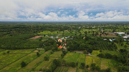 Obraz premium High angle shot Rural village landscape at Phusing Sisaket Thailand.