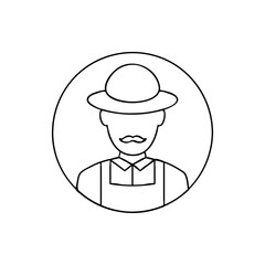 Farmer linear icon. Agricultural worker. Thin line vector illustration. Contour symbol. Vector isolated outline drawing.