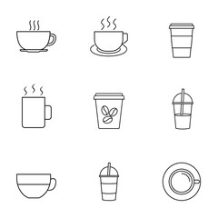 Cup of coffe icons set. Outline symbol collection.