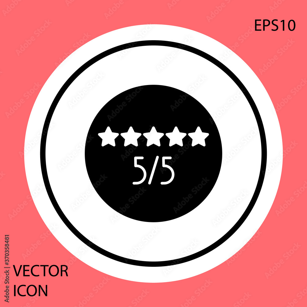 Poster black consumer or customer product rating icon isolated on red background. white circle button. vect