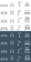 Living room icons. Interior furniture icons. Home vector illustrations group. 
