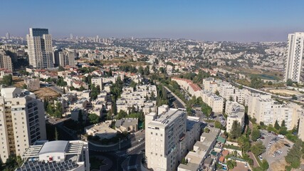 Fototapeta premium Jerusalem center Landscape at sunset, aerial Drone, Jerusalem, Israel,sunset 