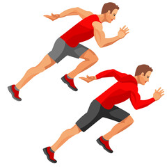 Figures of fast running men in red sportswear