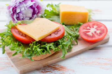 Vegetable sandwich of lettuce tomato and cheese. Diet sandwich