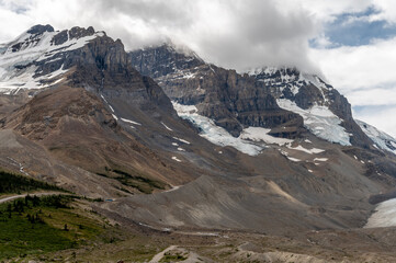 View of the Columbia Icefields in Jasper National Park, Alberta Canada. 
